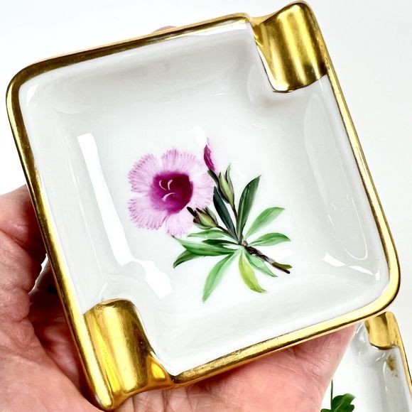 Vintage Porcelain Personal Stacking Ashtrays Rosenthal Floral Gold Details Set/4 - Picture 4 of 13